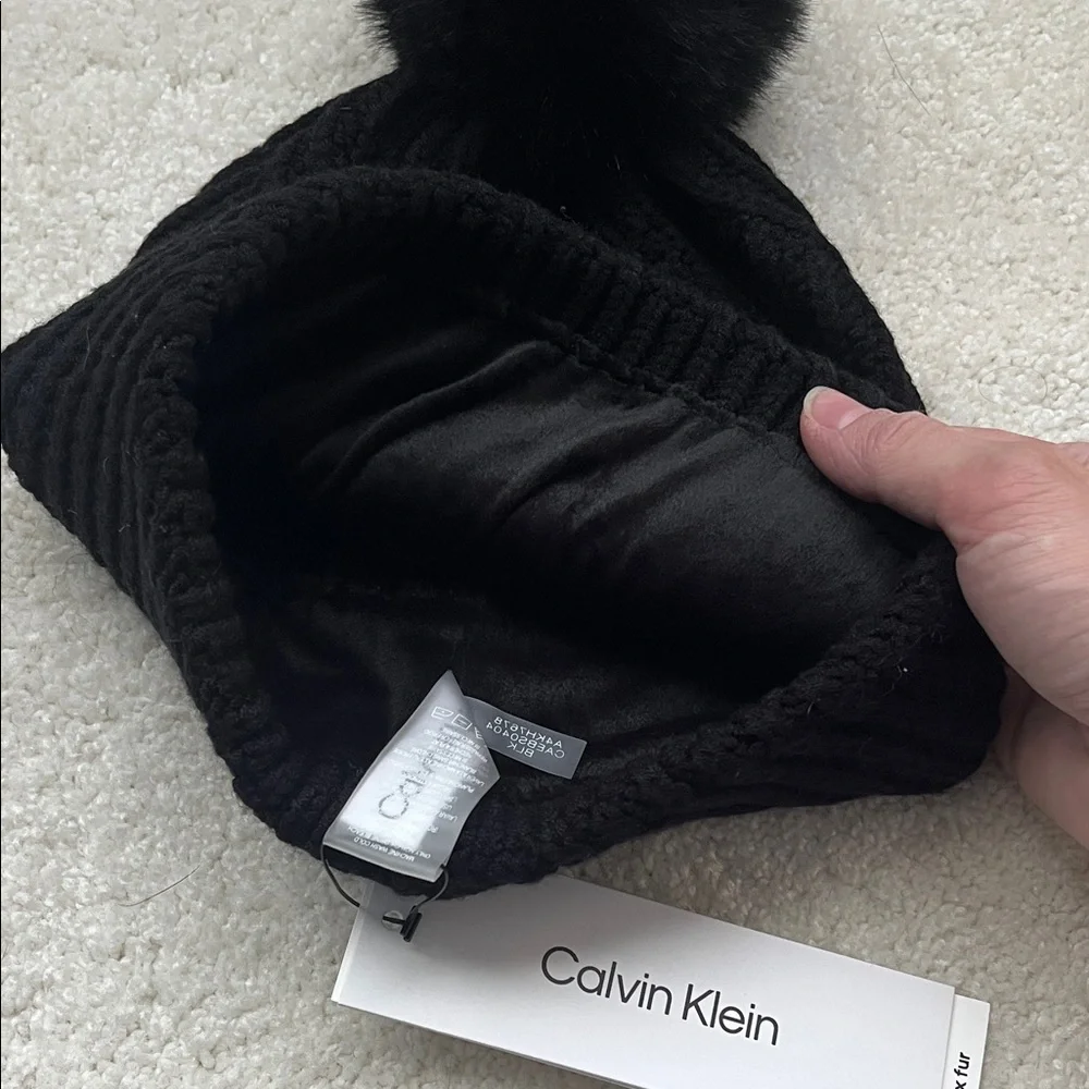Calvin Klein Black Knit Pom-Pom Hat and Gloves - Picture 3 of 4